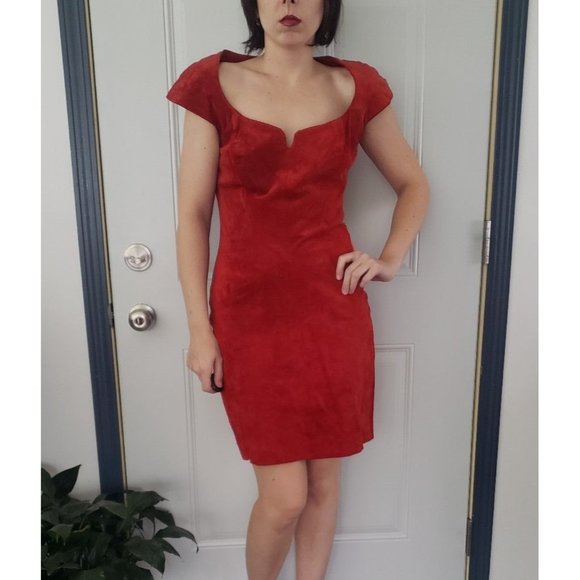 90s Orange Suede‎ Mini Dress - Picture 1 of 4